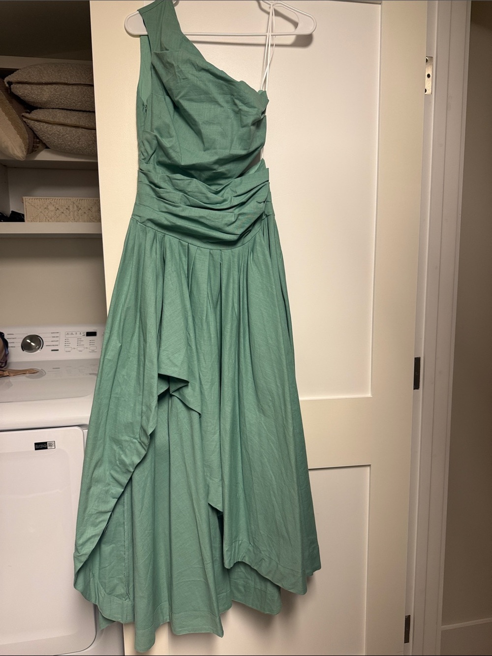 Hello Molly One-Shoulder Sage Green Formal Dress